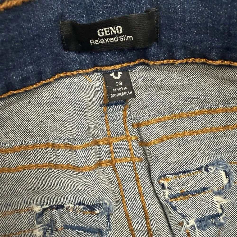 True Religion NEW Geno Big T Flap Slim Jean Men 29 Dark Roper Wash $199 Stretch